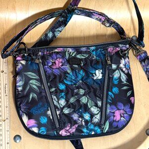 NWOT Lug Floral Flowers Black Purple Pink Crossbody Purse Bag RFID Travel